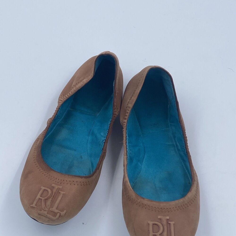 Ralph Lauren Women's Sz 6.5 Beatrice Ballet Leather Flats Tan Blue